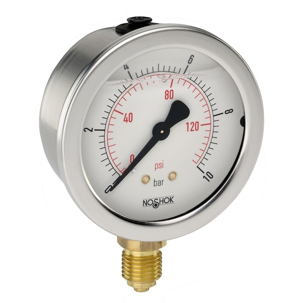 Pressure Gauge, 0 to -1 bar psi, 2-1/2 in Dial, 1/4 in NPT or 7/16 in-20 Adjustable Bottom Location